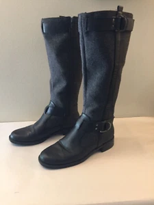 Aerosoles Ride Line Boots Gray Wool Like Fabric Black Faux Leather Size 8 - Picture 1 of 13