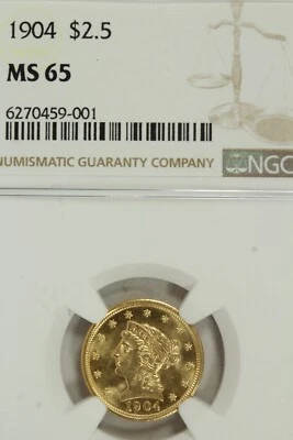 1904 $2.50 Gold Liberty Head Quarter Eagle  : NGC MS65 - Image 1 of 4