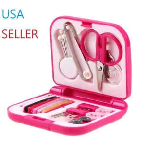 Travel Sewing Kit Thread Needles Mini Scissors Tweezers with Mini Portable Case - Picture 1 of 6