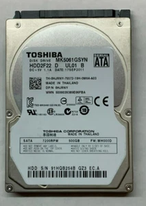 Toshiba MK5061GSYN HDD2F22 500GB SATA 2.5" HDD-USED - Picture 1 of 3