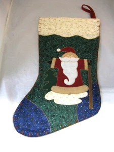 CHRISTMAS STOCKING - "APPLIED SANTA" LARGE FELT HANGING STOCKING - FREE SHIPPING - Picture 1 of 5