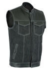  Motorcycle Mens Leather Denim Combo Biker Club Style Vest W/ Concealed Carry