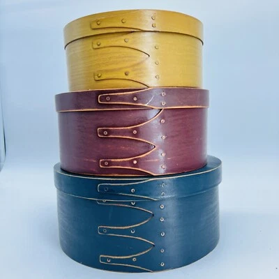 Три 3 винтажных деревянных шейкера с круглой крышкой из гнутого дерева коробки для хранения - Изображение 1 из 4