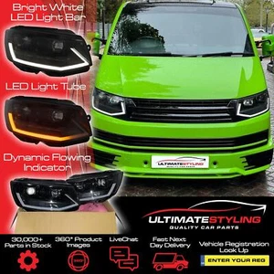 VW Transporter T6 LED DRL Headlights 2015-20 Dynamic Sequential Flashers Black - Picture 1 of 12