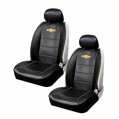 New Set Chevy Elite Logo Car Truck Synthetic Leather Front Sideless Seat Covers - Image 1 of 2