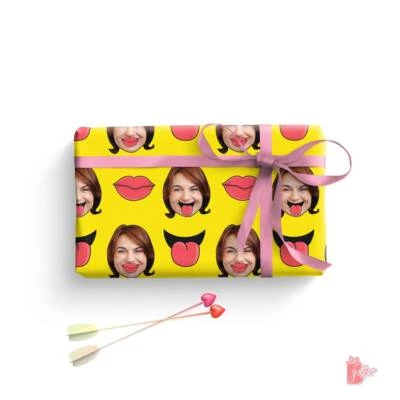 Photo Personalized Wrapping Paper Roll Custom Face Cutout Playful Lips Gift Wrap - Image 1 of 4