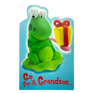 HAPPY BIRTHDAY Card, FOR GRANDSON, by American Greetings, Frog, Eyes + Envelope - Picture 1 of 5