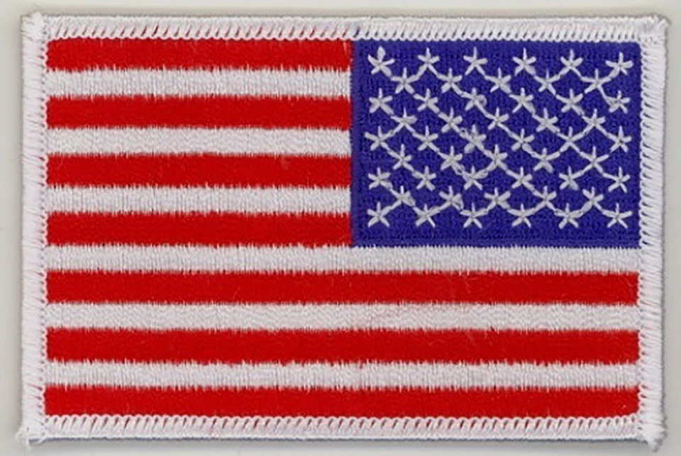 Reverse USA Flag (W) Embroidered Patches 3.5"x2.25" iron-on - Image 1 of 1