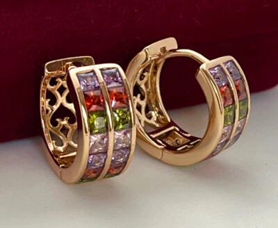 Luxus Ohrringe Creole Zirkonia Kristalle 750er Rolled Gold 18K vergoldet - Bild 1 von 4