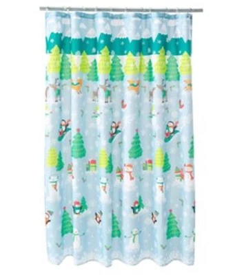 Cortina de ducha de tela cuadrada "Oh What Fun" de San Nicolás nueva con etiquetas Foto 1 de 2