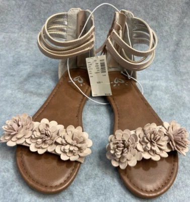 Sandalia romana Justice Girls con flores con tiras talla 1 Foto 1 de 4