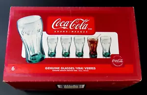 Vintage Coca Cola Coke Branded Embossed Green Glass 16OZ Set of 6 Glasses NIB - Picture 1 of 5