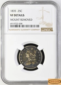 1835 Capped Bust Silver Quarter, NGC VF DETAILS Mount Removed - #B40820 - Picture 1 of 2