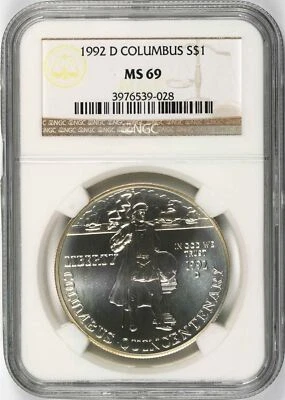 1992-D Christopher Columbus Silver $1 Dollar NGC MS69 - Image 1 of 2