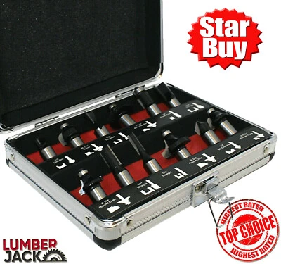 12pc Router Bit Set 1/2" Shank TCT Tipped Woodworking Tools in Aluminium Case - Image 1 of 4