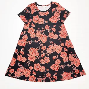 M Medium Womens LuLaRoe Jessie Pocket Dress Tropical Floral Pink on Black - Picture 1 of 3