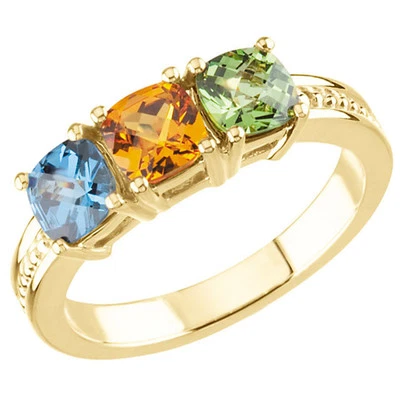 Anillo de madre antiguo cuadrado a cuadros de oro macizo de 14K piedras de nacimiento 1 a 4 Foto 1 de 2