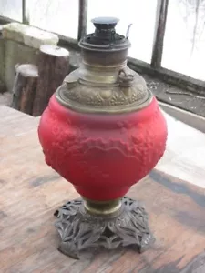 Striking Ruby Red 15 in. Miller Meteor Lamp Base w/ Font & Burner, 1 1/2 in Line - Picture 1 of 12