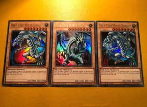 3 x Blue Eyes White Dragon - Ultra Rare - YuGiOh LCKC - (LOB, Tablet, World Art) - Picture 1 of 4
