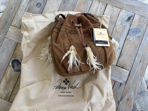 Patricia Nash Frühling Boho Wildleder Kordelzug Handtasche braun Federn hellbraun Picerno Neu mit Etikett - Bild 1 von 12