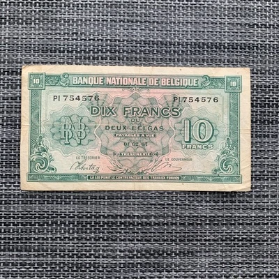 BELGIUM 10 FRANCS BANKNOTE 1943 WWII WW2 BELGIQUE Currency World War Two Era - Image 1 of 3