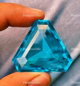 95 Ct Blue Color Topaz Loose Gemstone Glass Filled Stone Trillion Shape Pendent - Picture 1 of 12