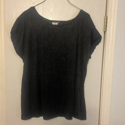 复古 Lauren Lee L 码短袖衬衫上衣黑色和金属金色 — 第 1/4 张图片