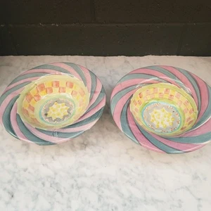 Two MacKenzie-Childs Large 8.25" Cayuga Rimmed Pottery Soup Bowls '93 W/ Sticker - Picture 1 of 9