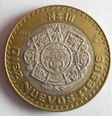 1993 MEXICO 10 PESOS - Excellent Silver Bi-Metal Coin - Rare Type - Lot #N6 - Image 1 of 2