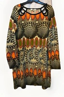 Aryeh Dress Sweater Womens Large Abstract Print Cutout Orange Black Artsy - Image 1 of 4