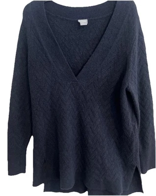 Suéter Chico's Para Mujer Azul Marino Cuello en V Espiga Mezcla Lana 2 Grande Usado en Excelente Condición b3 Foto 1 de 4