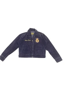 Vintage 80s Corduroy FFA Jacket Colorado Fort Lupton Navy Embroidery Doublesided - Picture 1 of 6