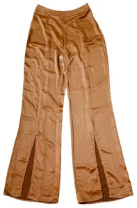 Women's NWT High Rise Wide Leg Trousers Sz S Satin Flare Slits Festival Academia - Picture 1 of 12
