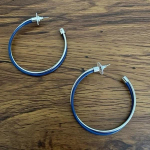Blue & Silver Tone Double Hoop Earrings Large Size Y2K - Picture 1 of 3