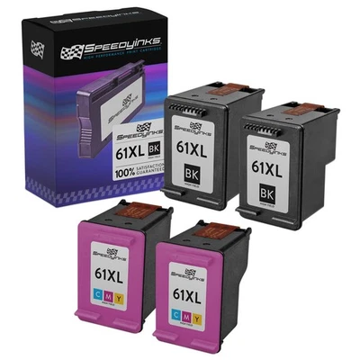4pk Reman HP 61XL HY: 2 Blk CH563WN 2 Clr CH564WN Deskjet 1000 1010 1050 1051 - Image 1 of 4
