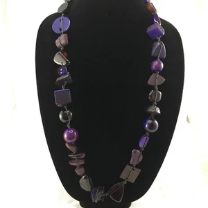 SOBRAL Vintage Purple Asymmetrical Pebble Bead Resin Long Necklace Jackie Brazil - Picture 1 of 24