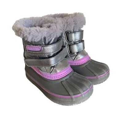 London Fog Winter Snow Boots Faux Fur Purple Silver Toddler Girl Size 7 - Image 1 of 4
