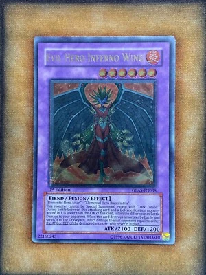 Yugioh Evil Hero Inferno Wing GLAS-EN038 Ultimate Rare 1st Ed VLP - Image 1 of 4