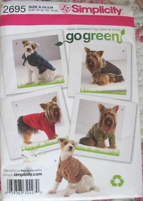 Simplicity 2695 Go Green Sew Pattern DOG COATS recycled in 3 sizes XS-M 4-31 LBS - Image 1 of 4