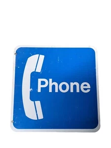 Retro Vintage Rustykalny Używany 18" Prawdziwy TELEFON / TELEFON PŁATNICZY STREET SIGHN / ROAD SIGHN - Zdjęcie 1 z 6
