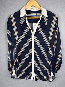 Maria Cher Womens Collared Shirt Blue White And Yellow Stripes Size 1 AU 8-10 - Picture 1 of 11