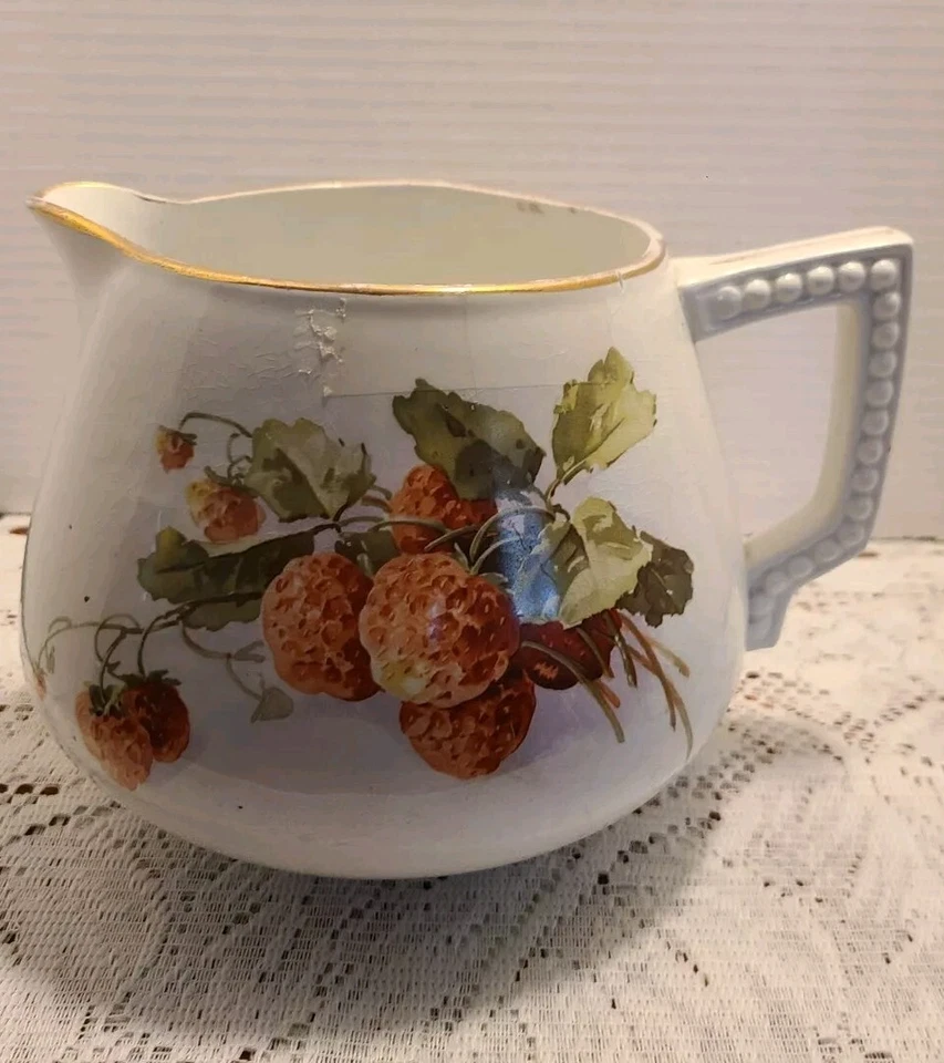 JARRA DE LIMONADA VINTAGE USONA GOODWIN 1 galón blanca con frambuesas 6"H x 8,5"W Foto 1 de 4