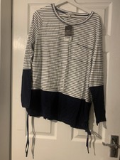 Womens Next Size 20 Long Sleeve Stripe Blue White Top BNWT