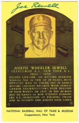 101, Original Autograph PSA/DNA of Joe Sewell on a HOF Plaque Postcard, Indians - Image 1 of 3