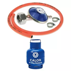 GAS BARBECUE BOTTLE REGULATOR CW 1m ORANGE HOSE 29mbar SCREW ON BUTANE CYLINDER - Picture 1 of 24