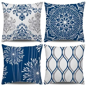 Blue Decorative Throw Pillow Covers 18"x18" Set of 4 Blue Pillow Cover Modern - Picture 1 of 6