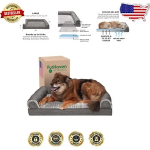 Performance Linen and Faux Fur Dog Bed - Cooling Orthopedic Support for Comfort - Picture 1 of 11