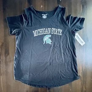 MSU Michigan State Spartans Shirt Women’s Size 1XP “Cold Shoulder” Black *NWT* - Picture 1 of 7