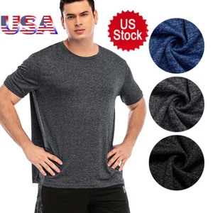 Men's Short Sleeve Shirts Crew Neck T-Shirt Tops Gym Sports Workout Shirts EIT - Picture 1 of 30