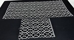 Vintage Black White Geometric Upholstery Fabric Remnant 56" x 30" + 19" x 21"